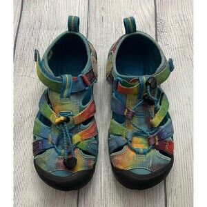 Turquoise Rainbow Keens Keen Girl Water Shoes Hiking Sandals, Size Youth 1